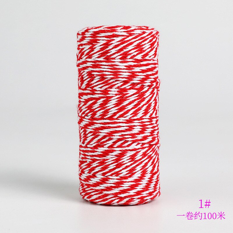 Cuerda de algodón de doble color para manualidades, Material de embalaje hecho a mano, hilo de algodón blanco y negro decorativo, cordón de costura trenzado de 2mm, 100m: Red