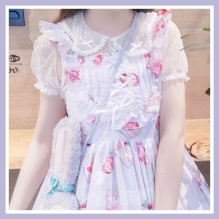 Vestido Kawaii de estilo japonés Jsk Lolita, dulce cereza, postre, lolita, vestido de diario sin mangas, vestido suave para niña