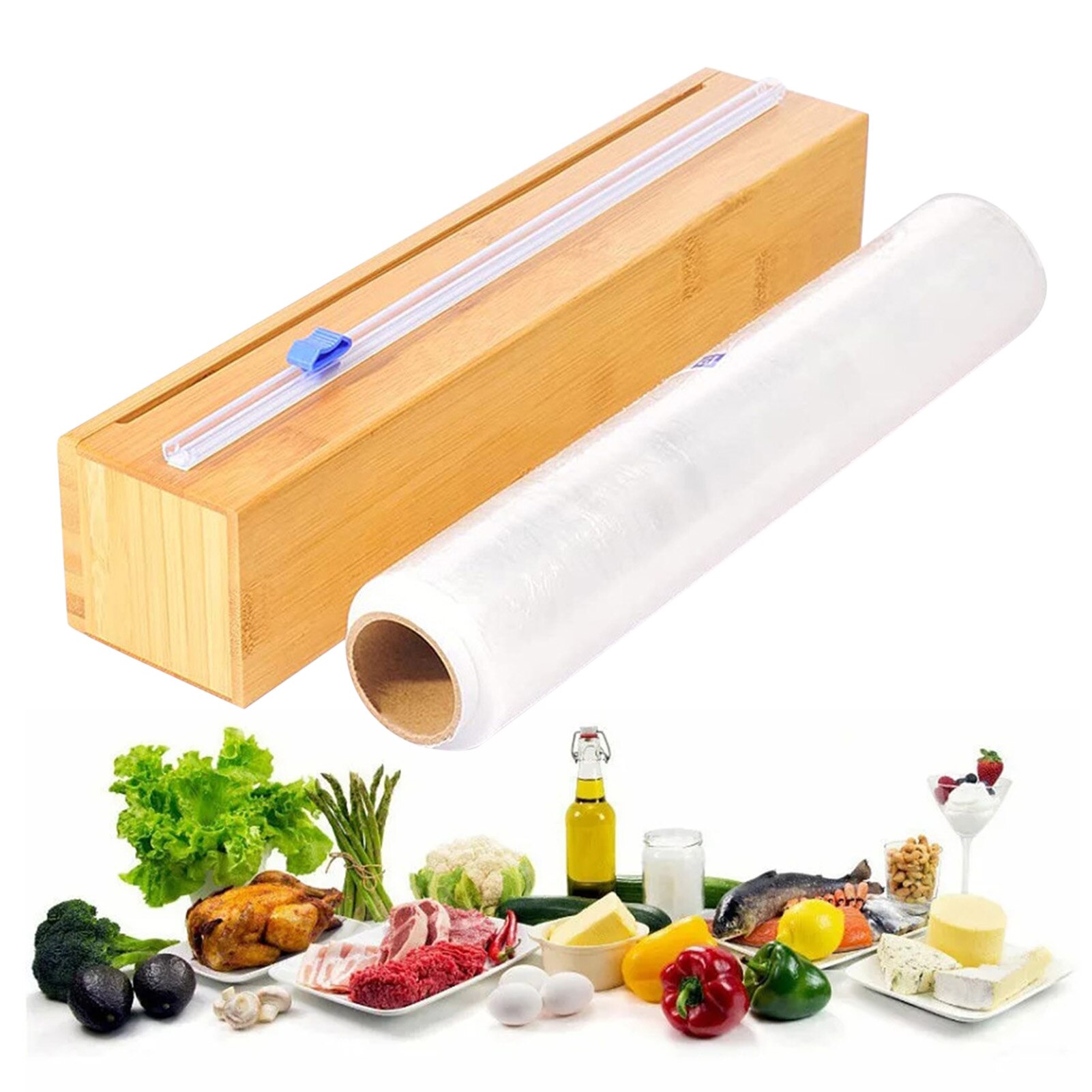 Food Wrap Dispenser &amp; Cutter Refillable Cling Film Dispenser Tin Foil Holder Wrap Roll Foil Dispenser Storage Drawer Kitchen