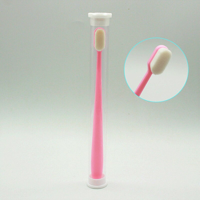 1 Pcs Ten thousand hair toothbrushes pregnant women and children soft toothbrush super soft with PVC tube: pink flat