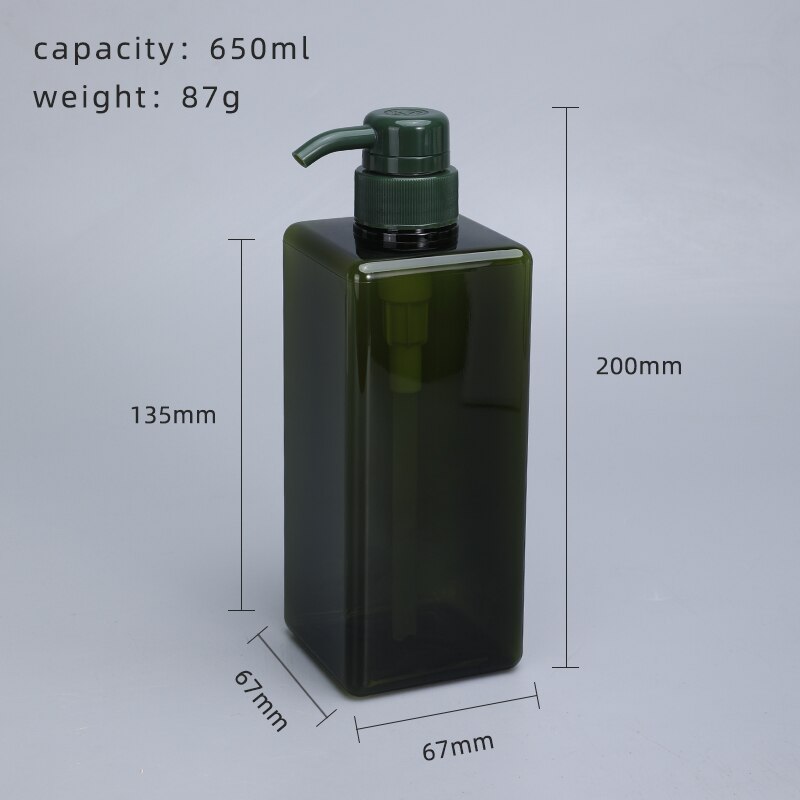 250Ml, 450Ml, 650Ml Dikker Vierkante Hervulbare Fles Petg Douchegel Shampoo Vloeibare Zeep Dispenser Container 1Pc: 650ml green