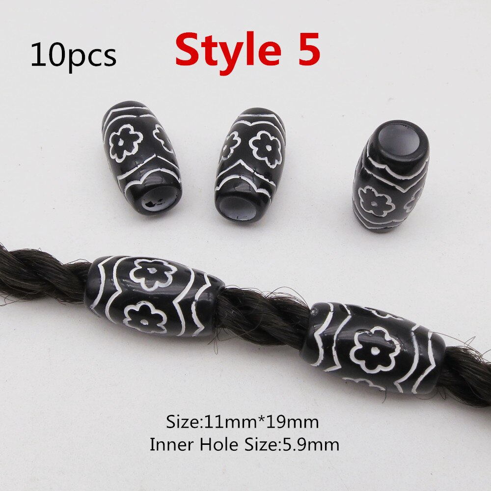 10 st/förpackning träimitation plast virkat hår fläta dread dreadlock pärlor ringar tub för håraccessoarer: 10 st stil 5