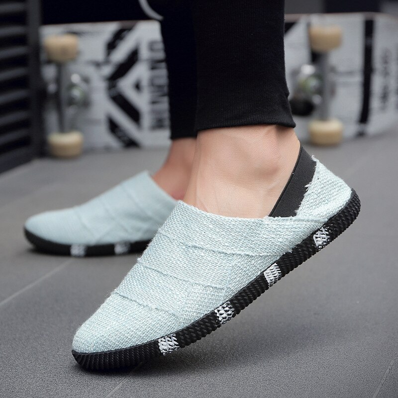 Baskets légères en chanvre pour hommes, chaussures plates respirantes à enfiler, mocassins à semelle souple: Light blue / 44
