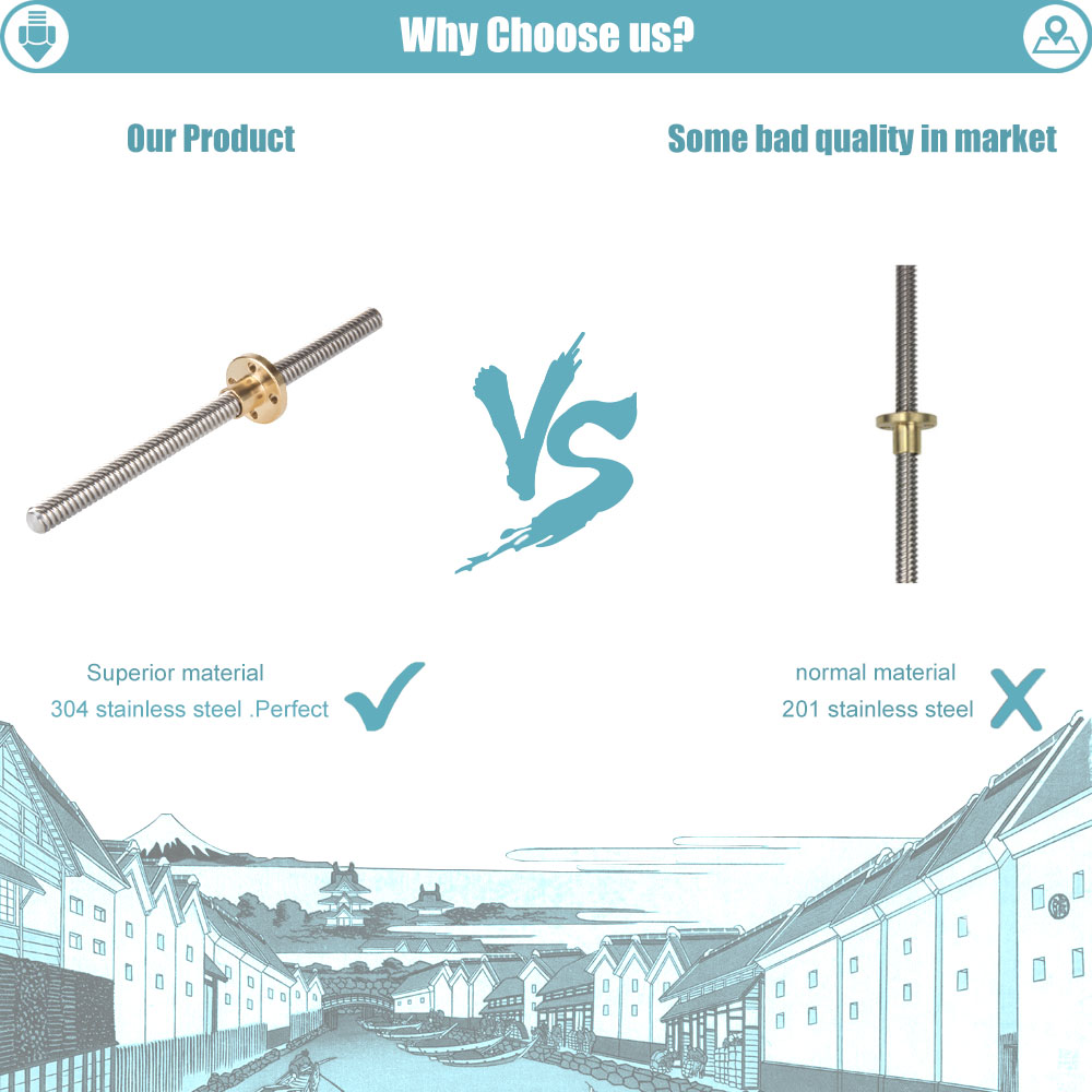 T8 blei schraube 250mm 300mm 330mm 350mm 400mm 3d drucker teile od 8mm pitch 2mm edelstahl mit messing mutter