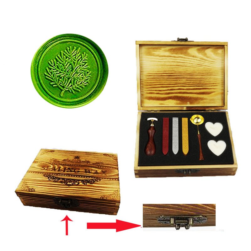 Fancy träd vax sigill stämpel bröllop inbjudningar set kit: 1 trälåda