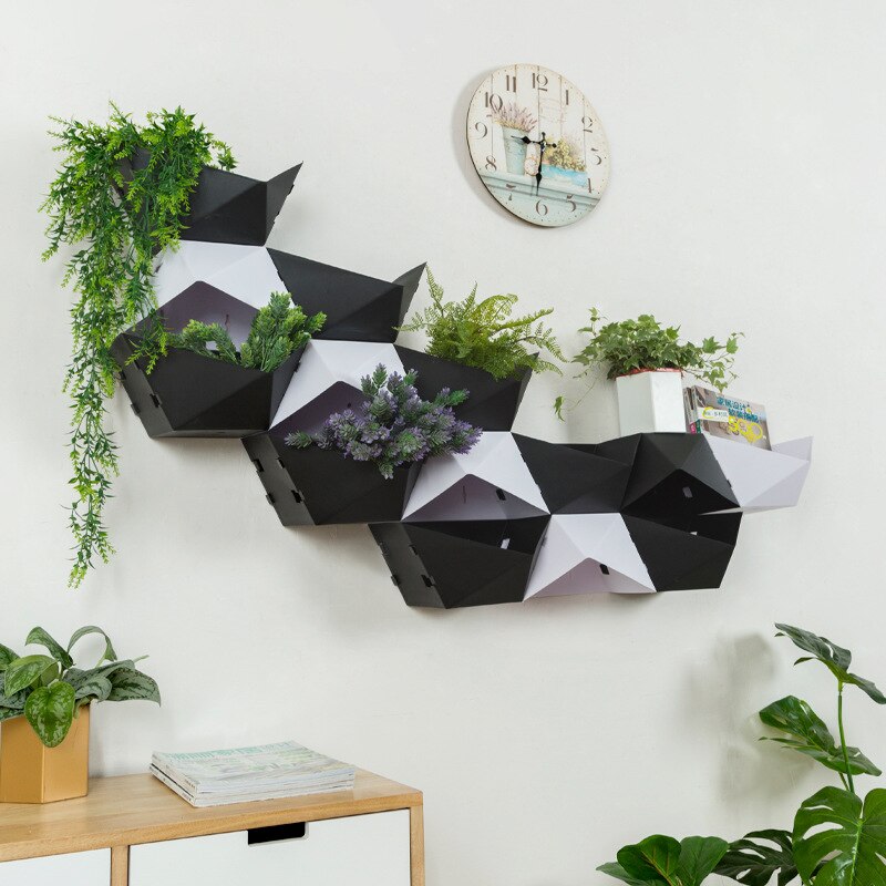 Nordisk stil geometrisk hexagon flytande hylla svart och vit diy display blomkrukhållare hängande på väggen dekoration