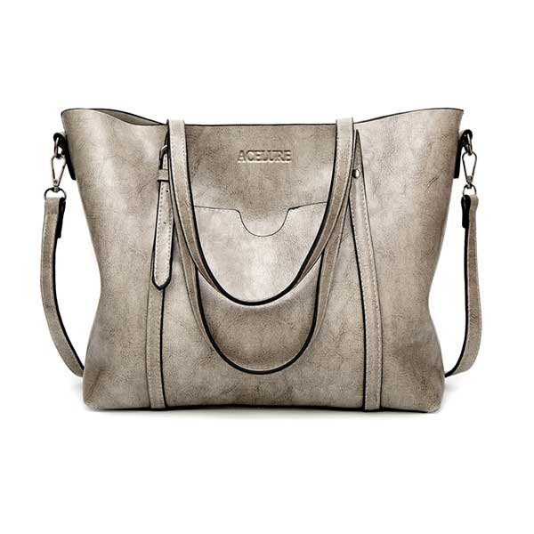 #39 naisten laukku öljyvaha naisten nahkaiset käsilaukut ylelliset naisten käsilaukut kukkaro taskulla naisten lähettilaukku iso laukku: Vaalean harmaa