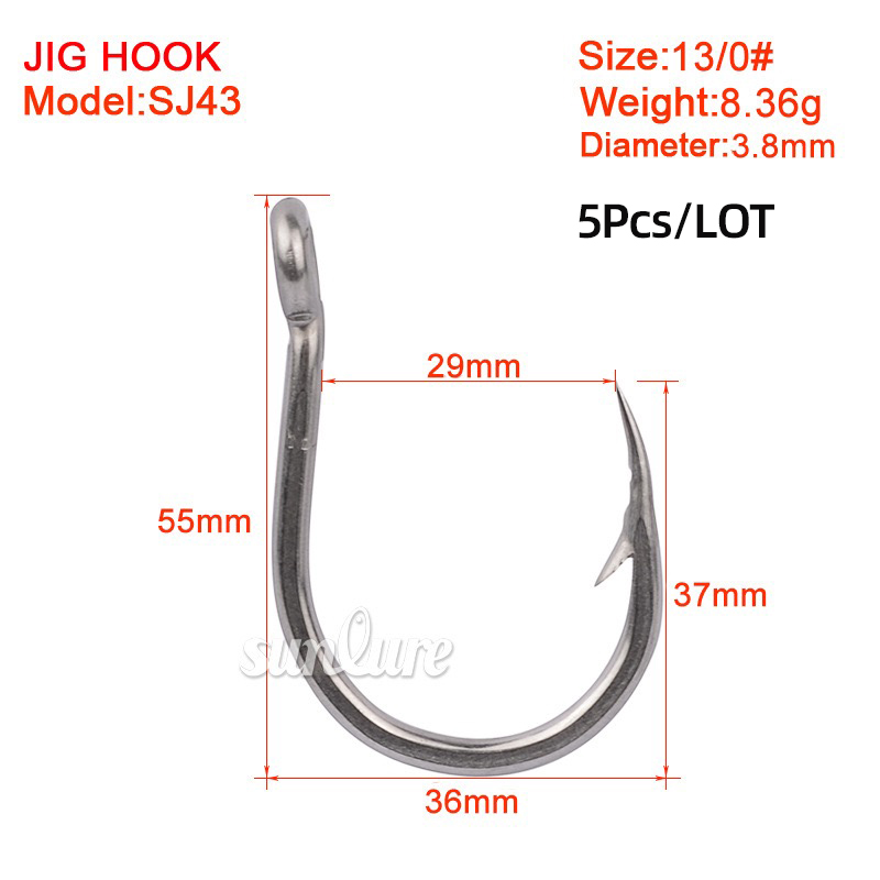 Anzuelos de pesca de protección contra la corrosión en agua de mar, anzuelos de Pesca de Japón, anzuelos de pesca de una sola plantilla, aparejos de anzuelo de pescado, tamaño 1/0-13/0 #: Size13-5pcs
