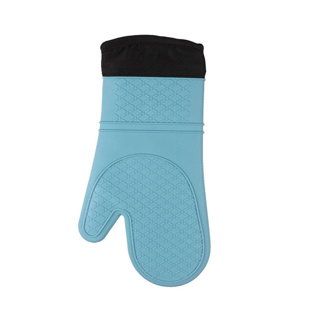 1Pc Non Slip Heat Insulated Thick Cotton Glove Mitten Pot Pad Mat Baking Tool: Light Blue Glove