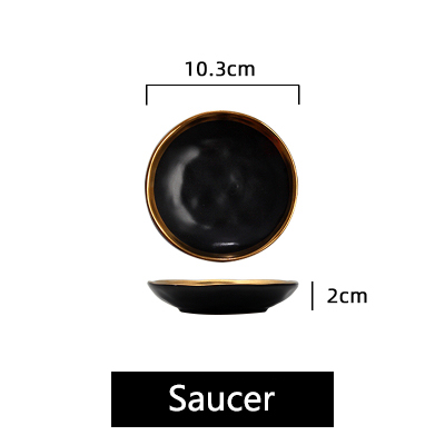 Assiettes à dîner en porcelaine mate à incrustation d'or, assiettes rondes de luxe pour mariage, fête décorative pour la maison, service de vaisselle: Black Saucer