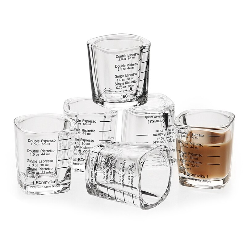 Square Espresso Shot Glasses 2 oz 60m Transparent Thickened Double Wall Ounce Cup 60ml Measuring Scales Coffee Cup