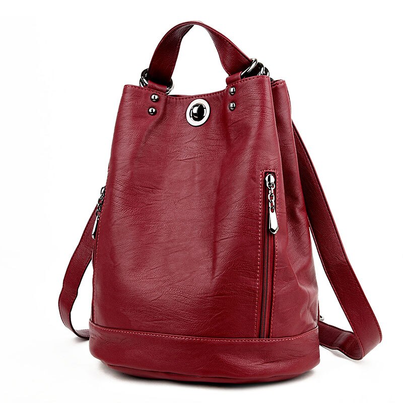 Frauen Rucksack leder tasche frauen reise hängen tasche frauen Rucksack frauen schul leder tasche: Burgunder