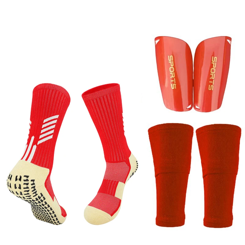Een Set Uitrusting Volwassenen Kinderen Voetbal Scheenbeschermers Met Zakhoes Kuitmouw Nop Slip Sok Met Voetbal Scheenbeschermers: S / Light Grey