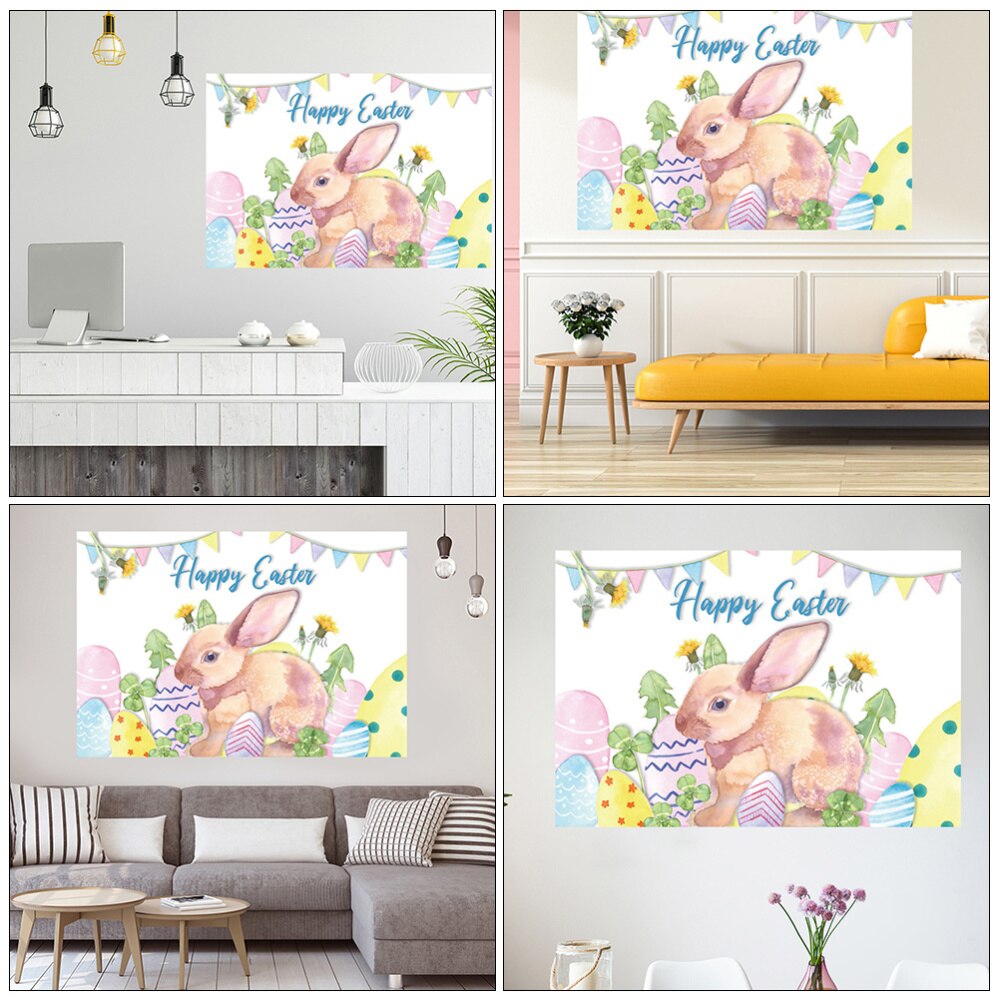 1Pc Cartoon Bunny Photo Background Easter Eggs Wall Backdrop for Photography