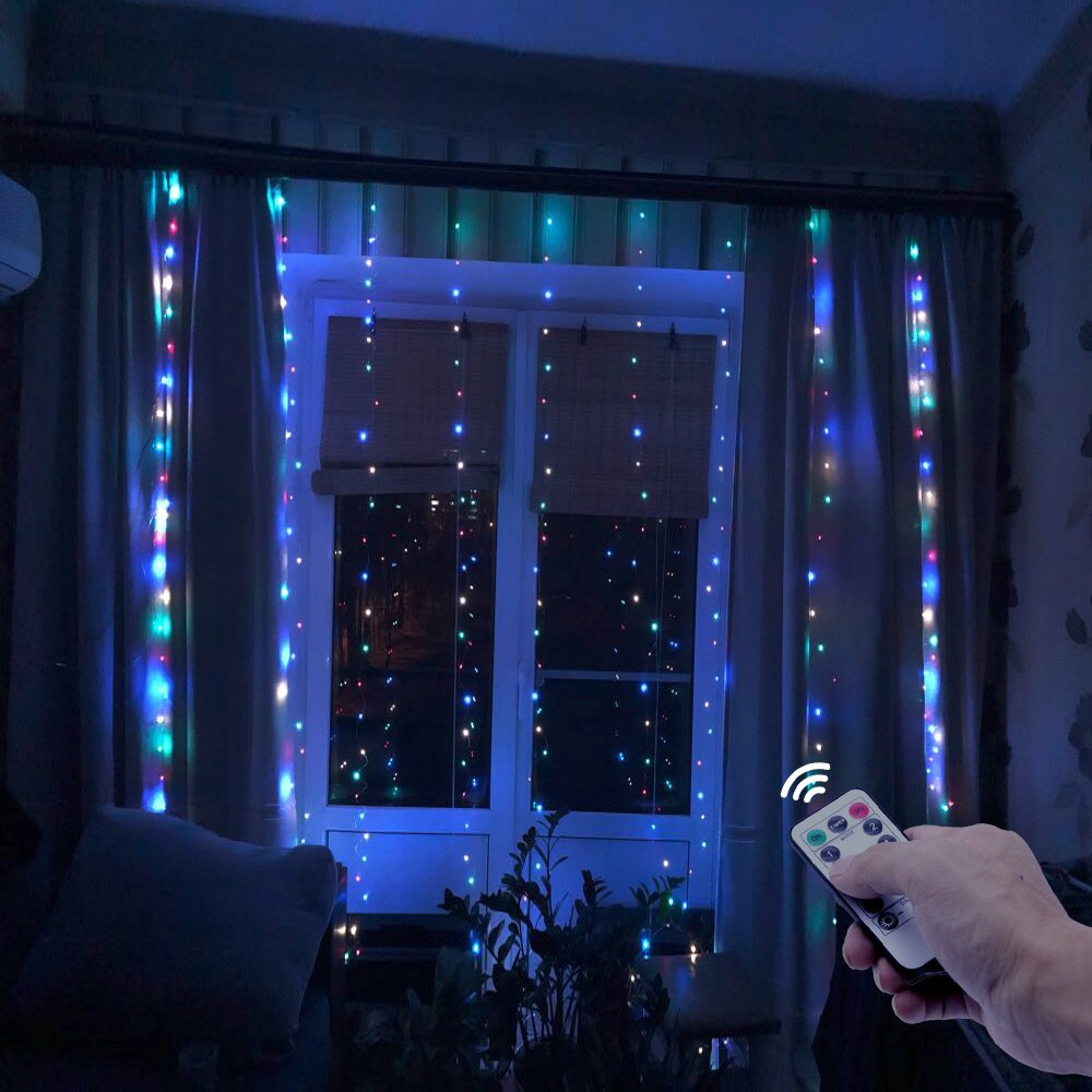 Guirnalda de cortina LED de 3M para decoración de habitación, luces de hadas de energía USB con control remoto, guirnalda de Año , luces Led para ventana
