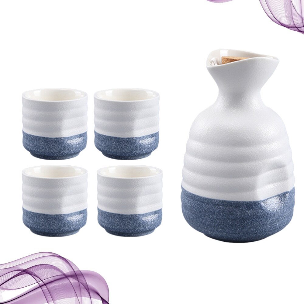 Porcelain Sake Cup Set Cup Bottle Japanese Cup Japanese Sake Cups for Home Bar (1pc Bottle, 4pcs Cups): Default Title