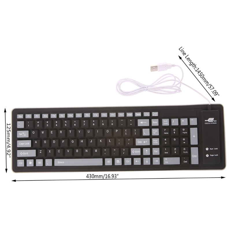 Foldable Flexible Keyboard Waterproof USB Wired Keyboard 103 Keys Keypad Silicone Soft Numeric Gaming Keyboard for PC Laptop