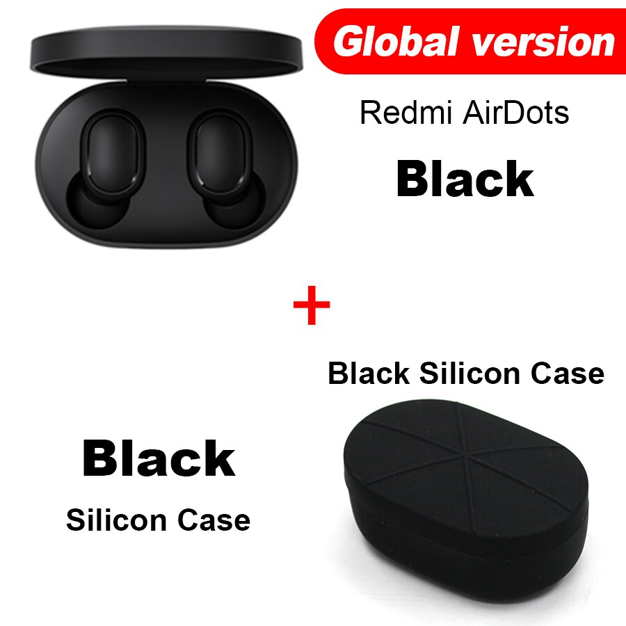 Original Xiaomi Redmi Airdots Xiaomi TWS Wireless Earphone Handsfree Voice Control Bluetooth 5.0 Noise Reduction Tap Control: Global N Black Case