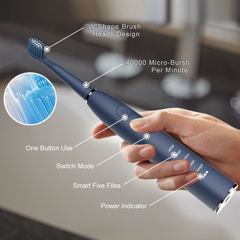 Seago Schall- Elektrische Zahnbürste SG-575 Erwachsene Timer Pinsel 5 Modi Usb Aufladbare Zahn Pinsel Ersatz Köpfe und Reise Kasten
