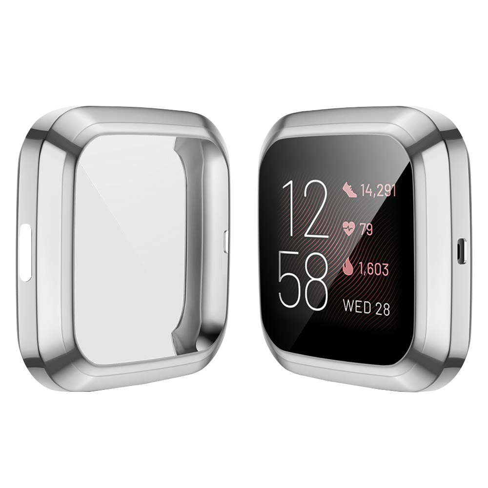 Protector de pantalla para Fitbit Versa1 Versa 2 versa lite todo-Alrededor Ultra delgado suave TPU funda para reloj Protector de parachoques: Plata / For Versa 2