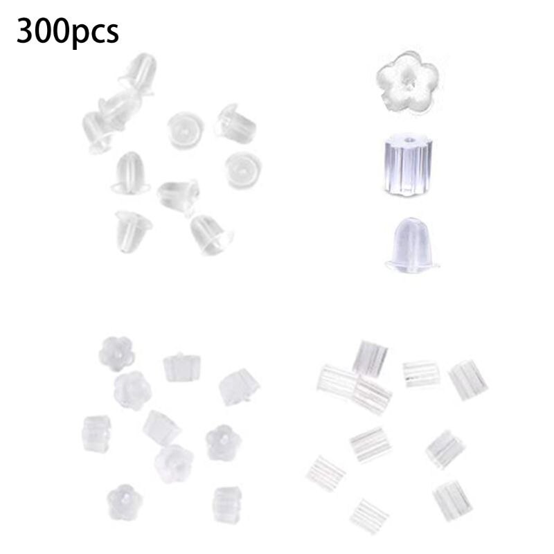 300 Pcs arete Backs, Arete Backings 3 estilos arete Back Clips forma de bala arete Backs mariposa Metal Silicona: B