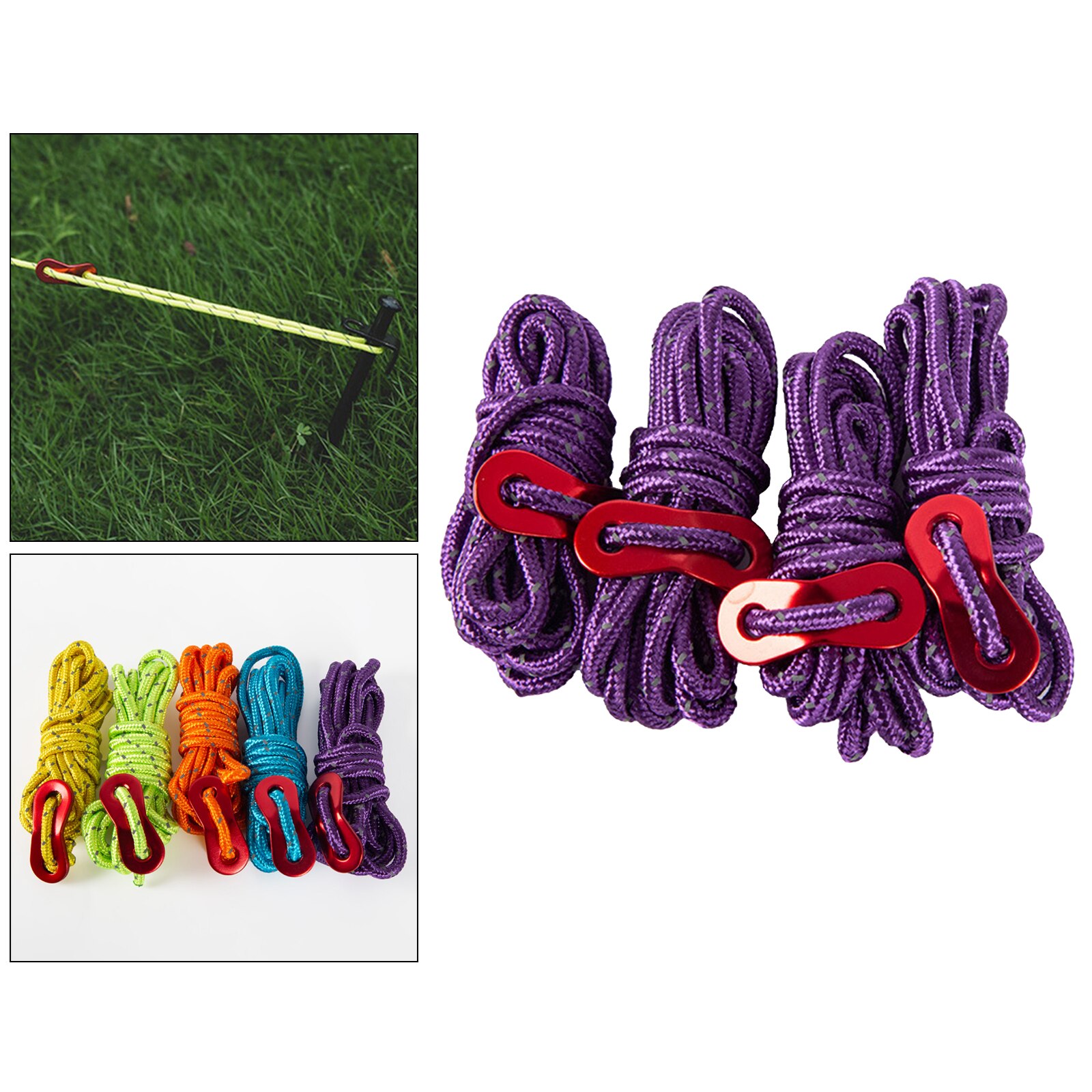 Pack de cordes réfléchissantes 4mm, corde de guidage pour tente, Camping, randonnée, barbecue, 2 mètres: Purple