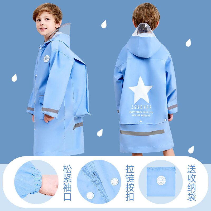 Elementary School Children Rain Coat Kids Macarons Child Rain Suit Waterproof and Windproof Child Rain Cover Soft and Breathable: Blue