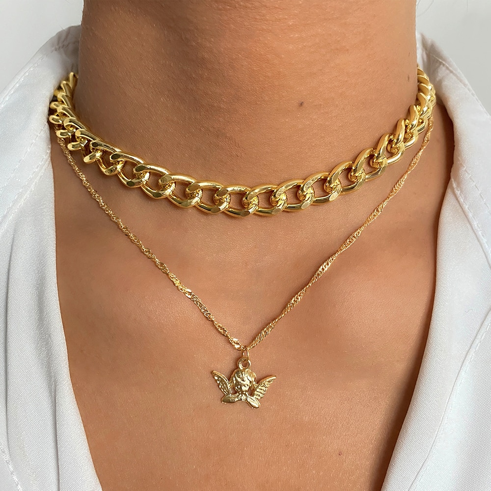 Bohemian Multilayer Chain Crystal Snake Pendant Necklace for Women Vintage Geometric Thick Chain Collar Necklace Punk Jewelry: IPA1044