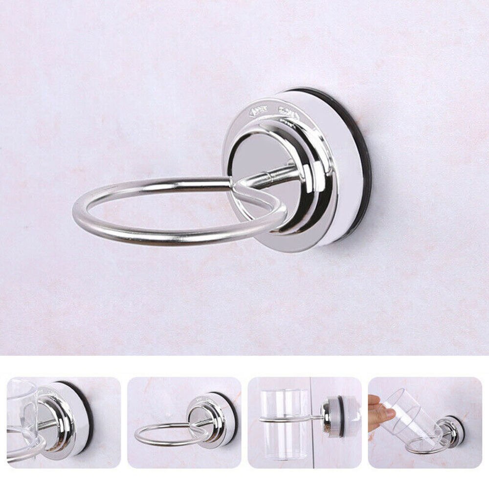 Stainless Steel Wall Suction Cup Holder Toothbrush Tumbler Rack Bathroom Single Cup Holder Hanging Home Supplies Accessories