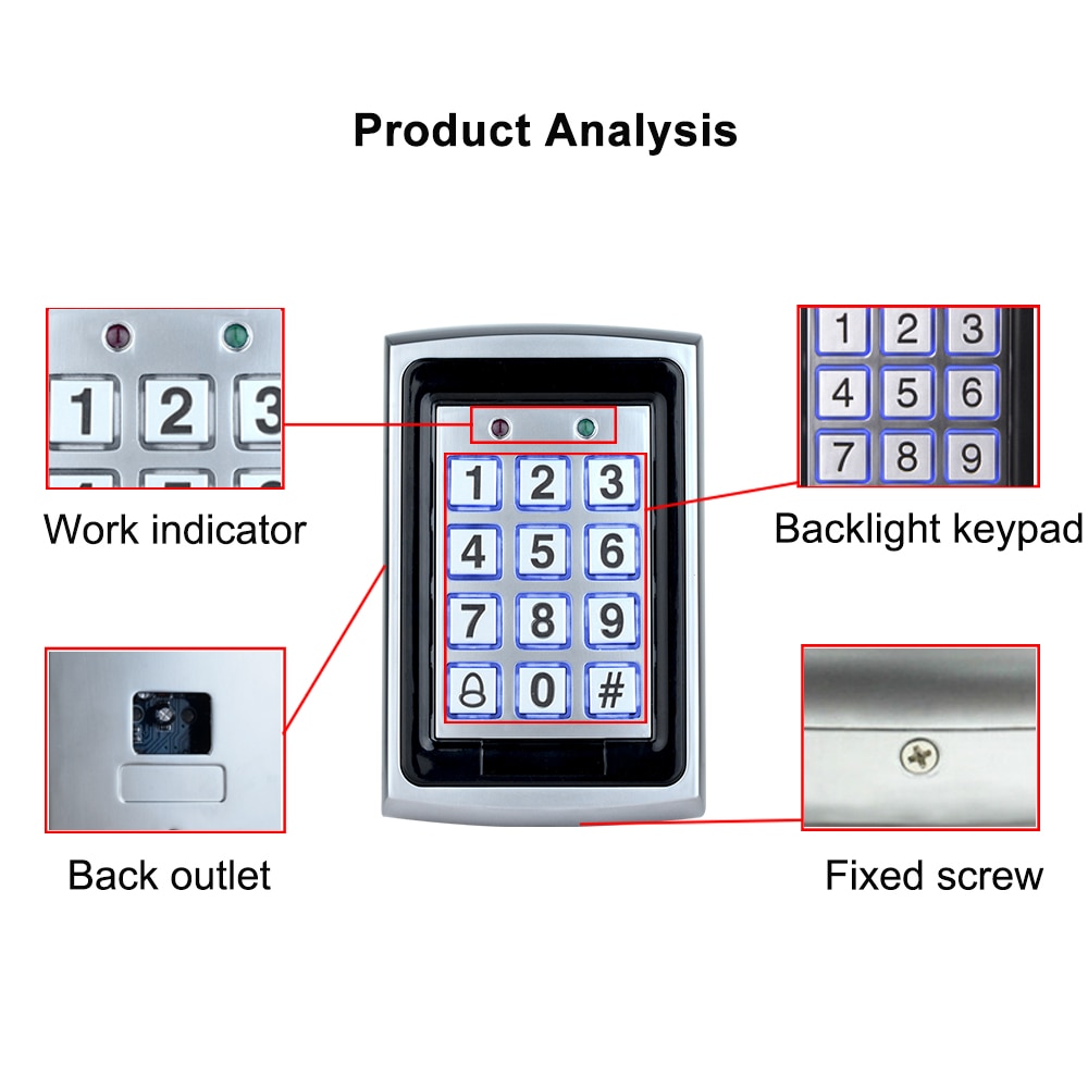 Contactless Rfid Teclado de Control de Acceso de Metal Con Cubierta A Prueba de agua Controlador de La Puerta Eléctrica de Bloqueo de Seguridad + 20 unids 125 KHz Llaveros