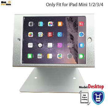 Tablet Stand for iPad mini 1-4 - Security Lock Kiosk POS Holder - Metal Desktop Display Mount