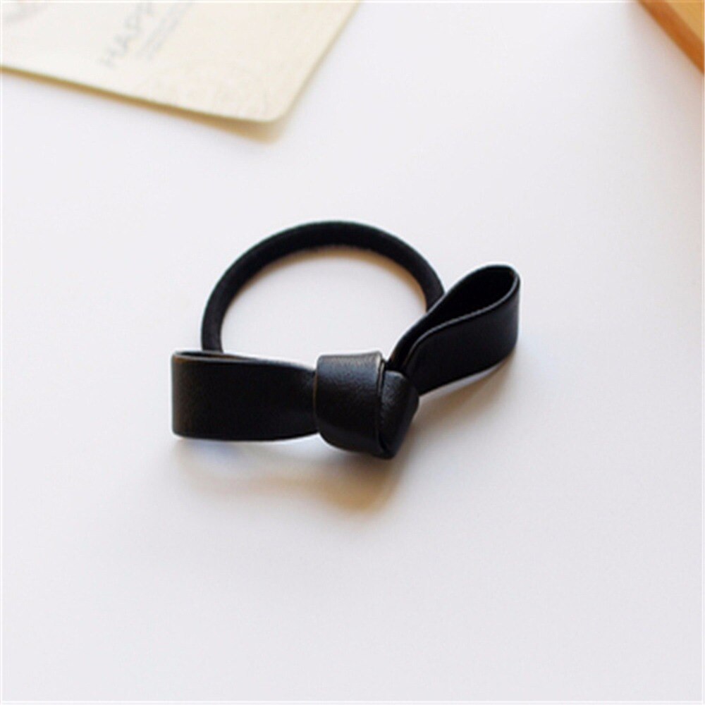 Lazo de cuero para niña y mujer, lazos para el pelo, accesorios para el cabello, cuerda de goma, diadema elástica sólida, 1 unidad: Black