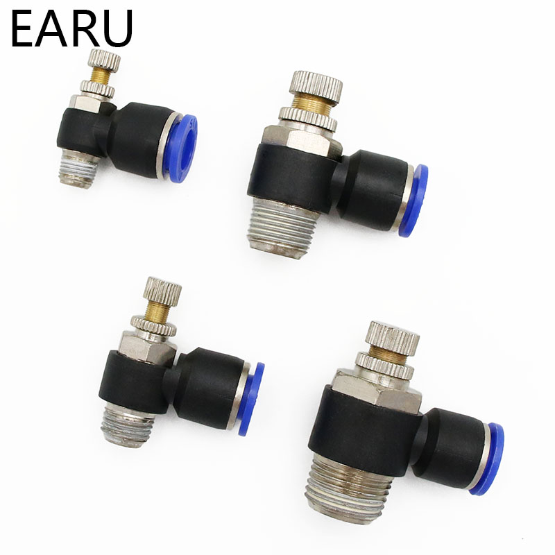 Pneumatischer Geschwindigkeitsdurchflussregler, 8 mm, 6 mm, 10 mm, 12 mm Außendurchmesser, Schlauchrohr, 1/4 Zoll BSP, 1/8 Zoll, 3/8 Zoll, 1/2 Zoll männliches Gas-Luftstrom-Endventil, Schnellmontage