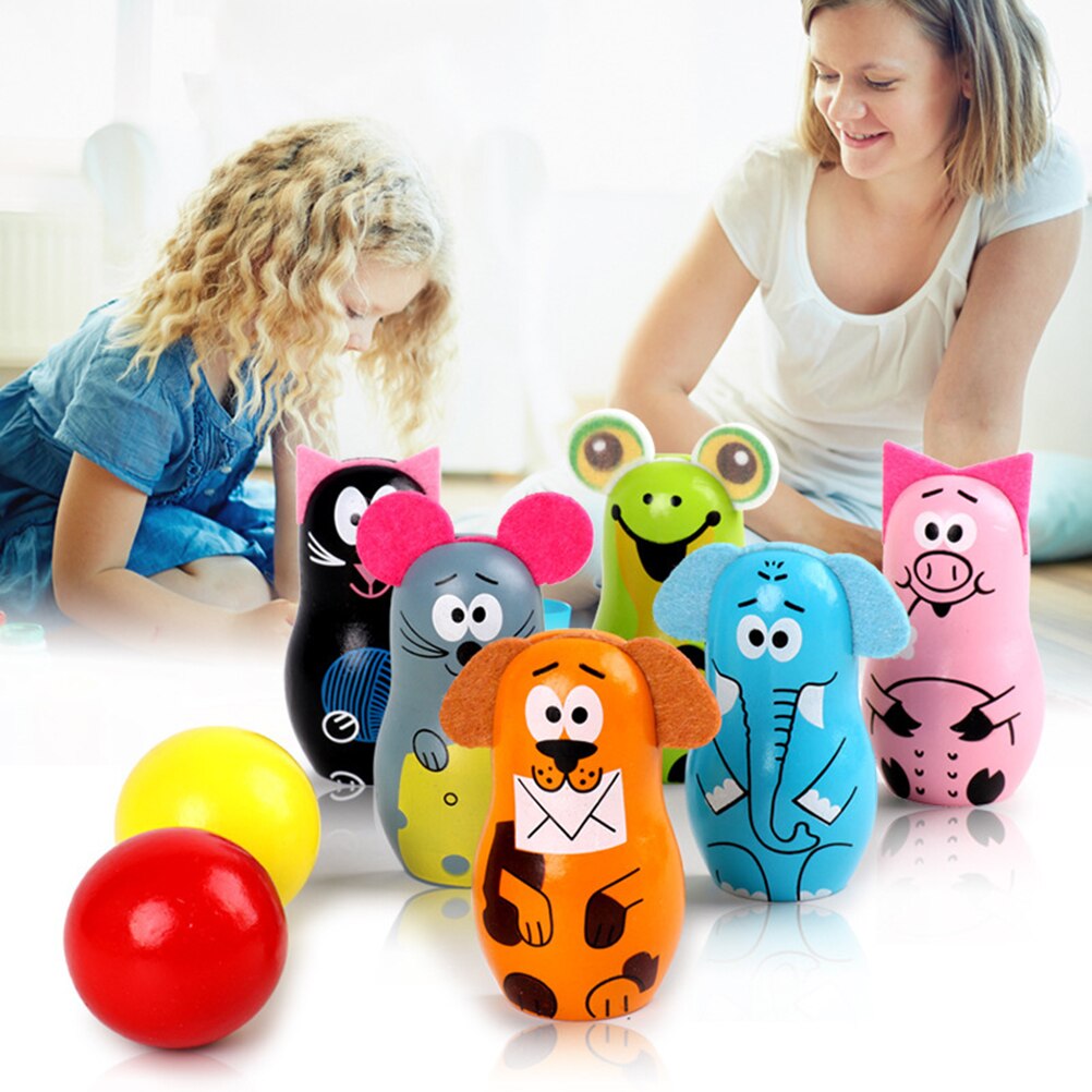 Parenting Wooden Bowling Ball Skittle Outdoor Games Toys For Children Friends Home Party Accessories Sport Developing Kids Games