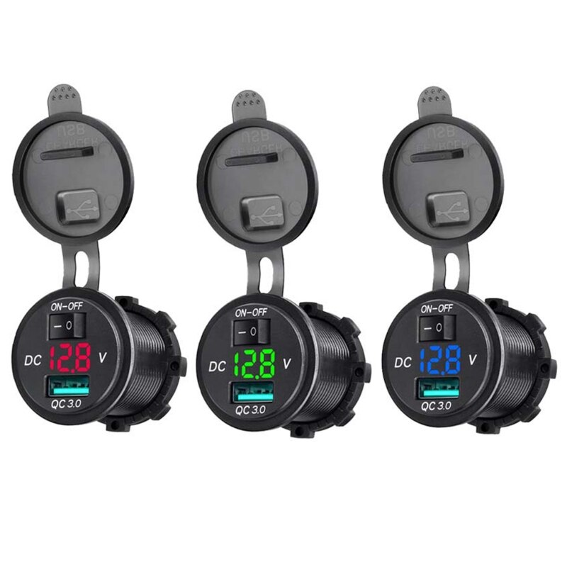 Ootdty rask lade 3.0 usb billader stikkontakt ledet voltmeter bryter til bil marine atv