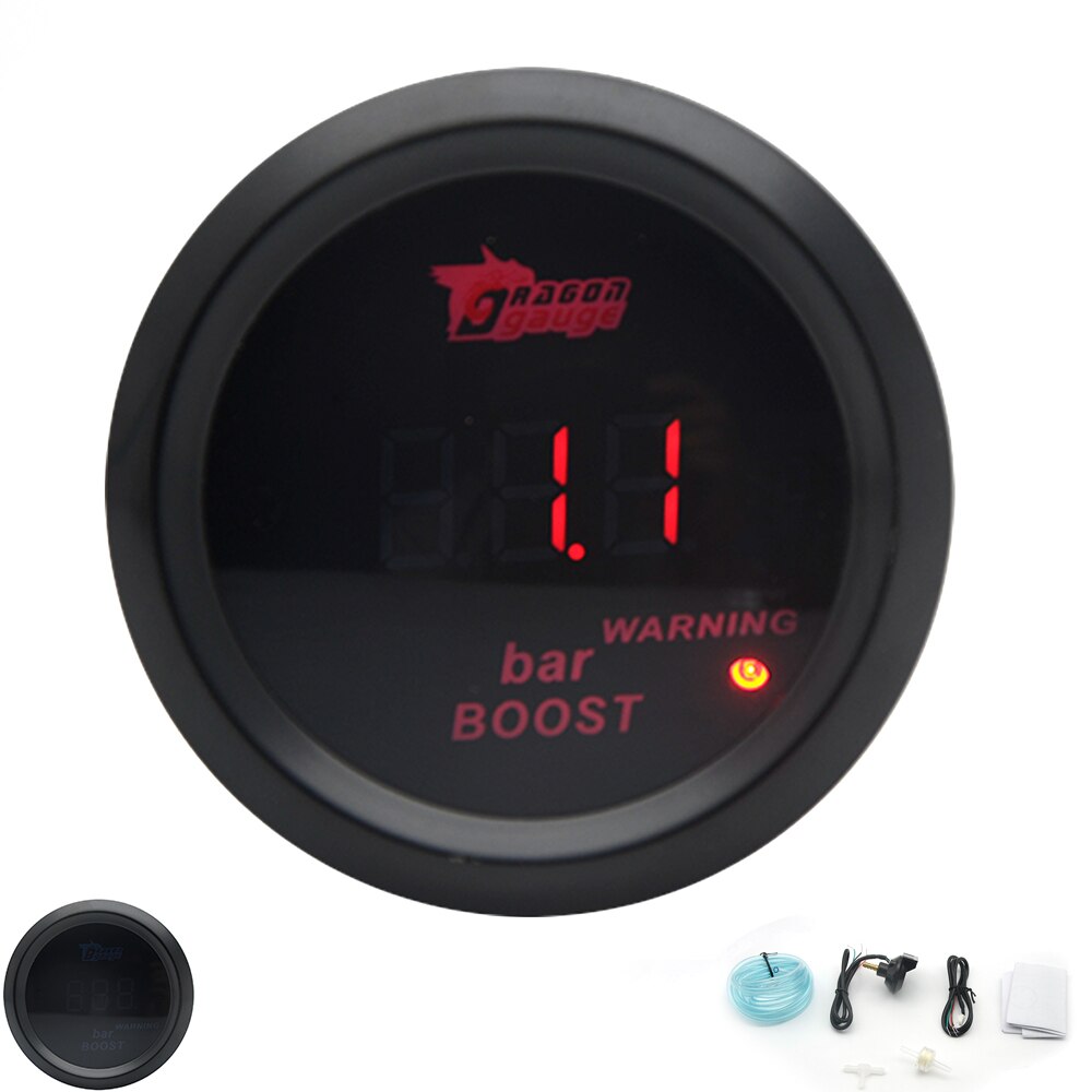 DRAGON GAUGE BAR 52MM Boost Turbo Gauge Digital Red led Black Case