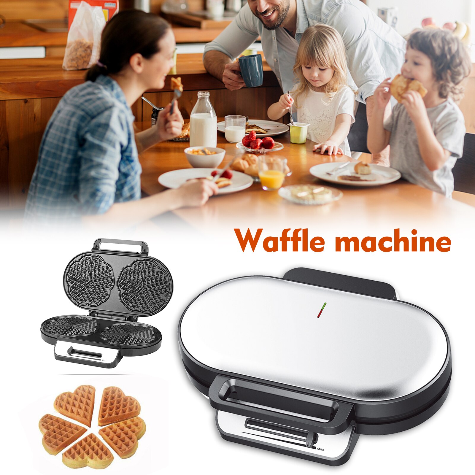 Waffle Iron 1200W for Double Heart Waffles Heart with Double Waffle Plate Continuous Temperature Control Non-Stick Coating