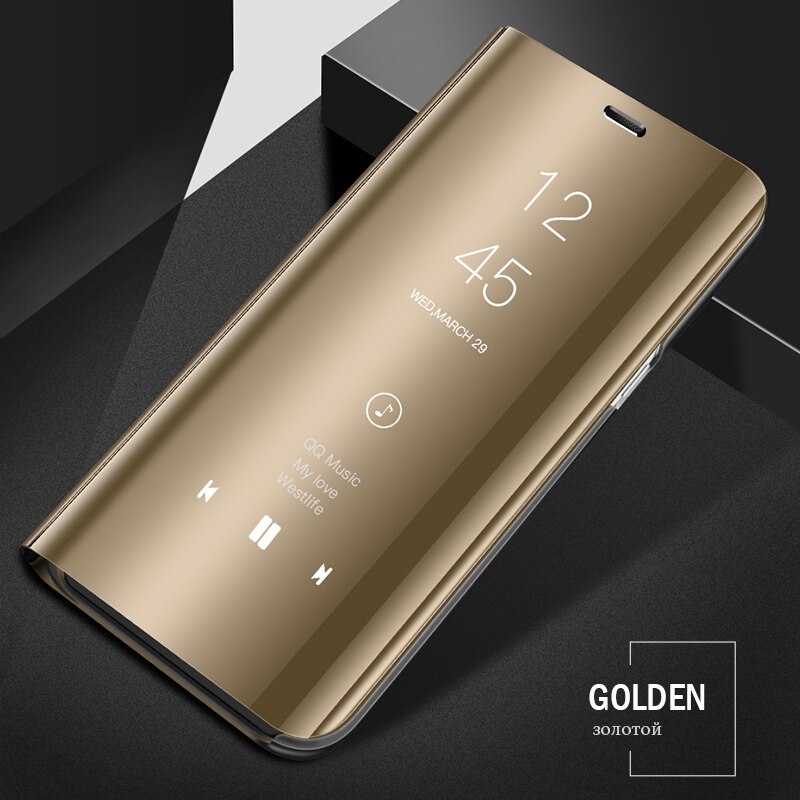 Voor Oppo Realme C3 Case Luxe Flip Clear View Spiegel Telefoon Geval Voor Oppo Realme C3 Back Cover Realme C3 case 6.5 "(3 Camera 'S): Gold