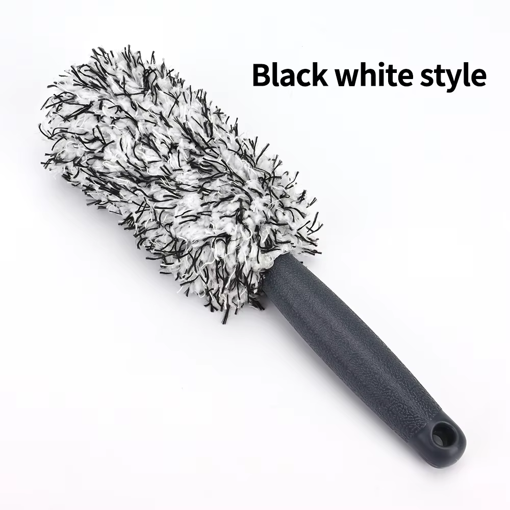 1 Uds. Cepillo de limpieza de coche, accesorios portátiles de felpa para neumáticos y llantas, herramienta de cepillo multifuncional, cepillo para rueda de limpieza de coche: Negro
