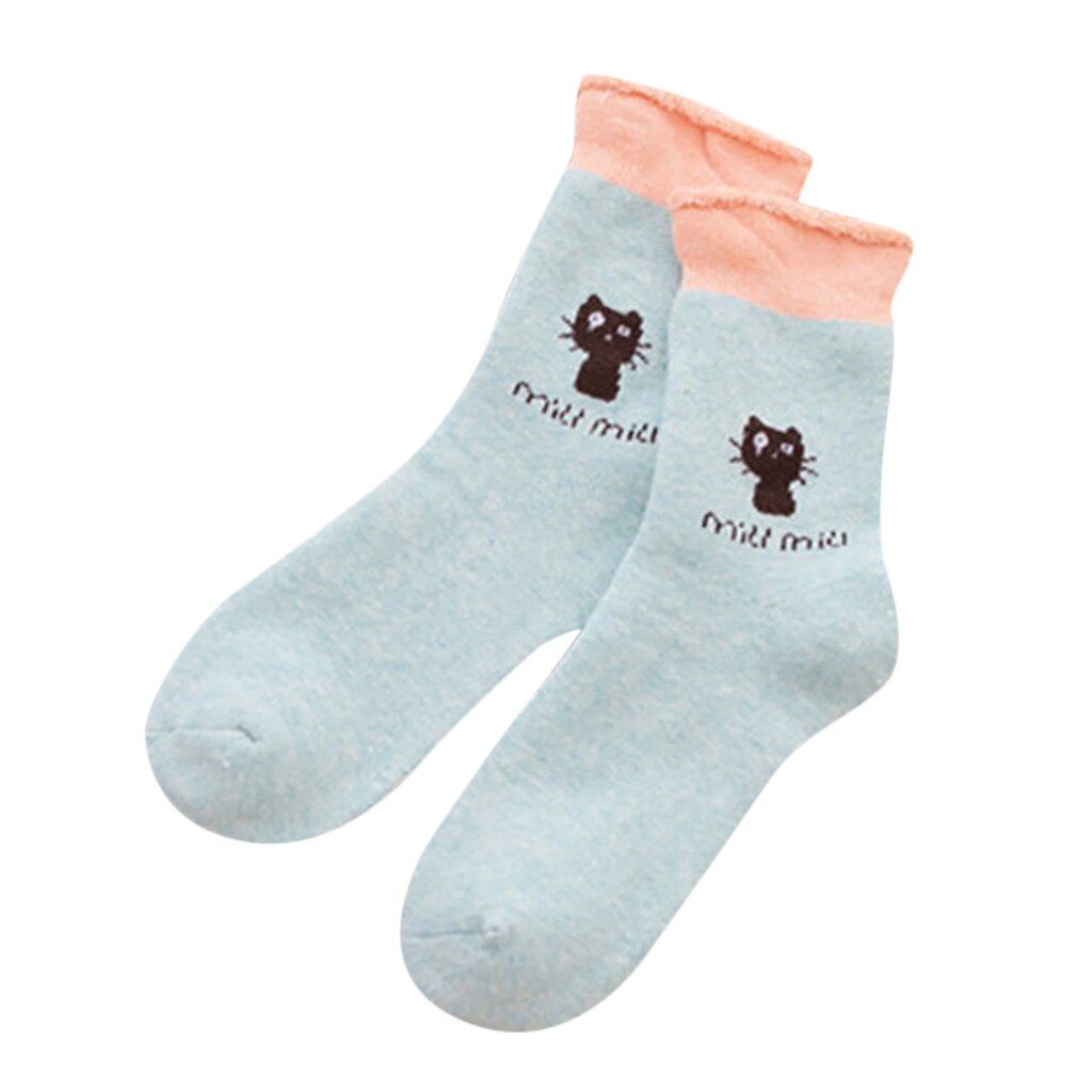 Womens Super Soft Warm Cozy Kitty Fuzzy Fleece-lined With Grips Slipper Autumn Winter Female Girls Street Socks#P2: B