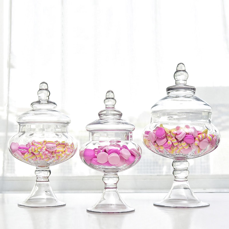 Gjennomsiktig glass candy glass europeisk stil lagring tank bryllup dessert bord candy glass sukker tank hjemmedekorasjon