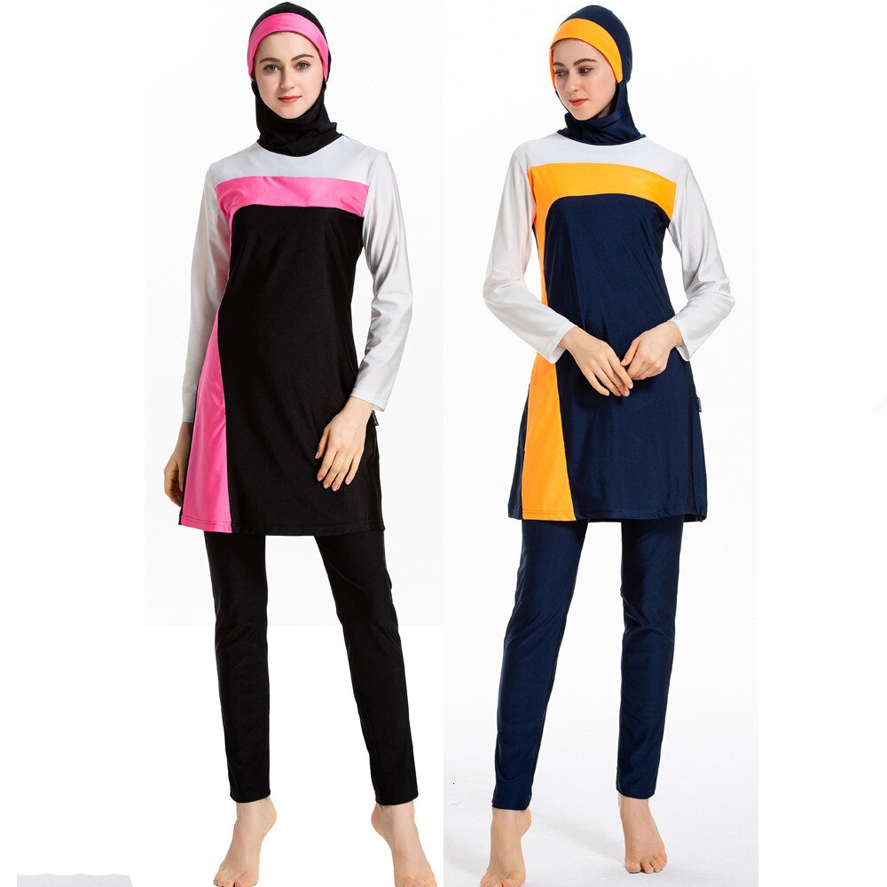 Abbigliamento spiaggia per Musulmani Maglia A Manica Lunga Della Copertura Completa di Modo Burkini Hijab Islamico Costume Da Bagno Vestiti di Nuoto Insieme Del Vestito Femminile Più Il Formato