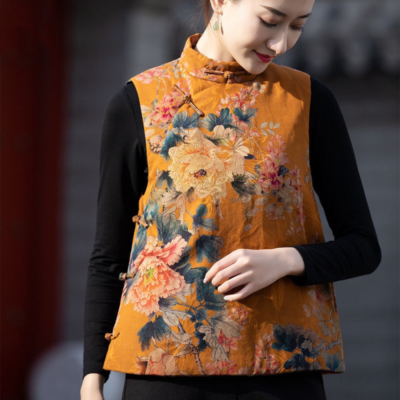 Vrouwen Traditionele Chinese Stijl Vest Mode Oosterse Kleding Retro Print Qipao Tops Elegante Vesten Mouwloze Hanfu Jassen