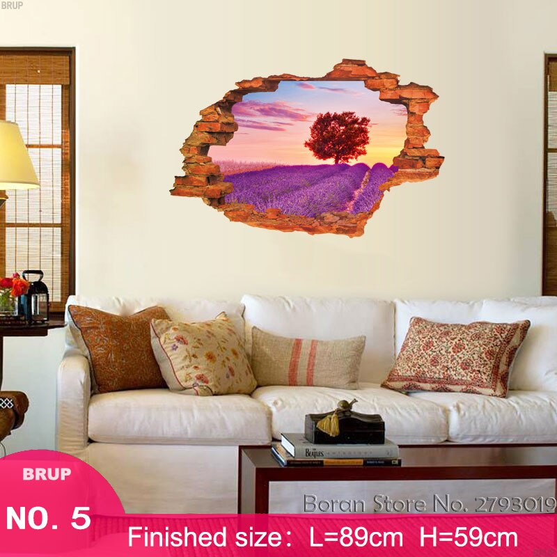7 Kinds 89*59cm Nature landscape 3D Wall Stickers Hole View Art Landscape Wallpapers Beach Castle Tree Vinyl Mural Home Decor: 05