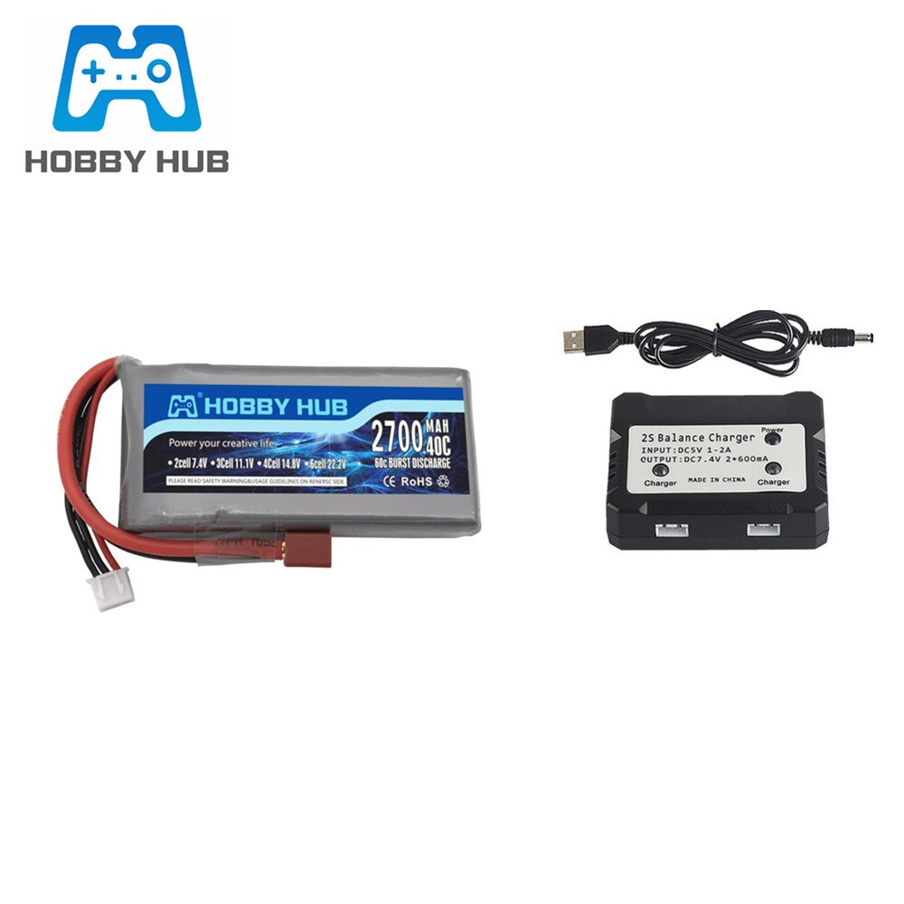 Päivitetty rc lipo akku 2s 7.4v 2700 mah ja 7.4v laturia wltoys 12428 12423 rc auto feiyue 03 q39 päivitys osat akku: Valkoinen
