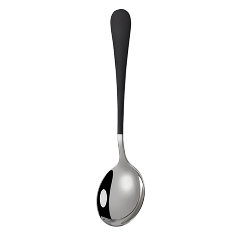 10 Colors 1pcs Coffee Spoons Stainless Steel Dessert Spoons Kitchen Utensils Round Spoons: Black silver