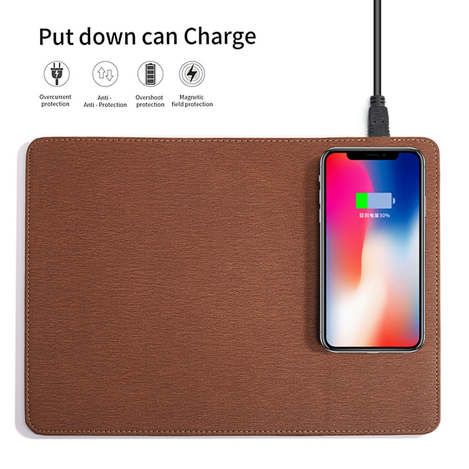 Besegad 2 In 1 5W Draadloze Oplader Mousepad Pu Mouse Pad Mat Voor Samsung Galaxy Note 10 Plus huawei Een Plus Xiaomi: Brown