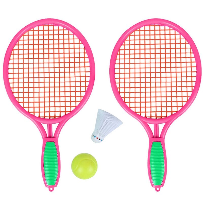 2 Set Beach Tennis Racket Children's Outdoor Sports Tennis Racket with Badminton Ball Green & Pink