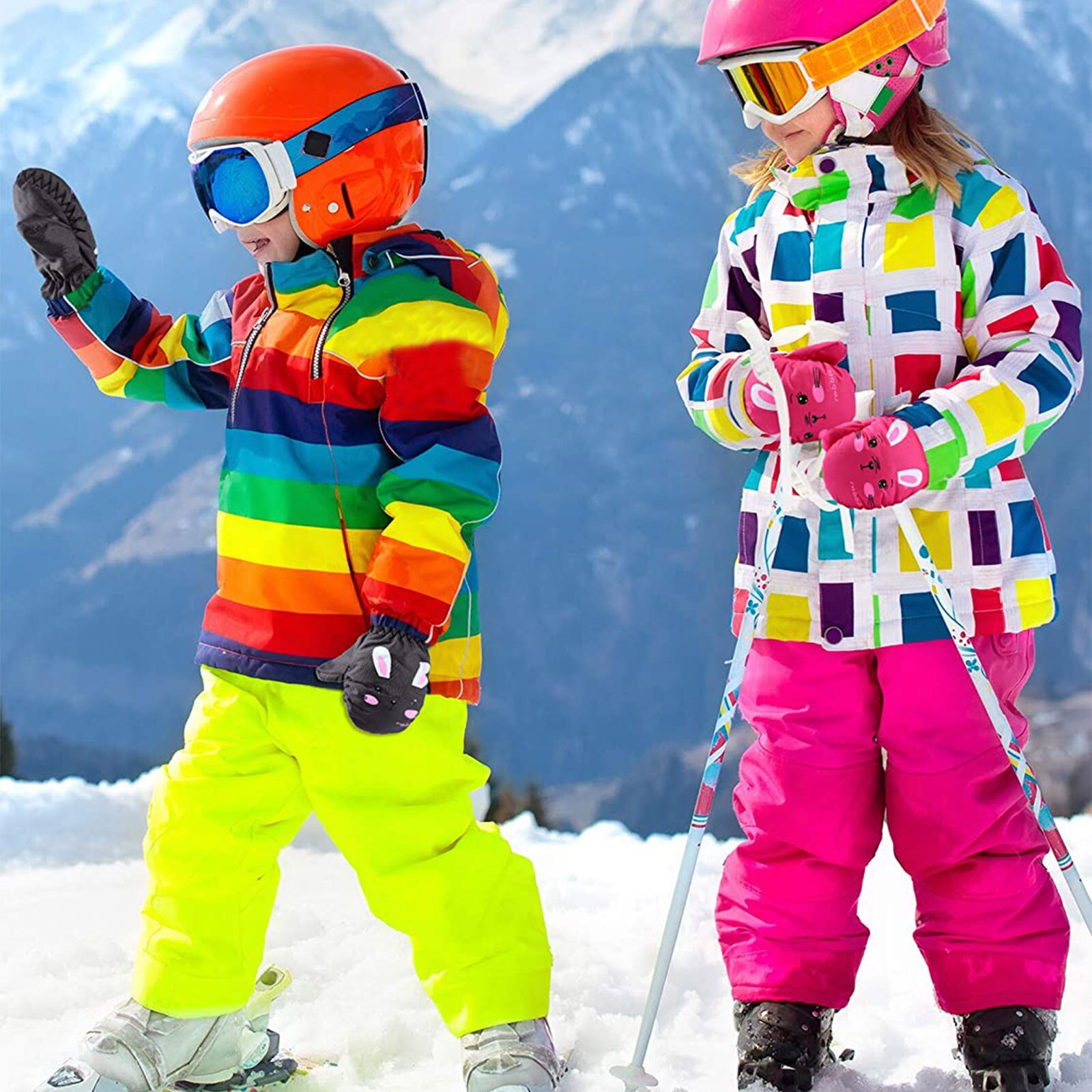 4 Paar Verschillende Kleur Mooie Konijn Handschoenen Voor Peuter Kids Baby Jongens Meisjes Ski Handschoenen Waterdichte Warme Sneeuw Wanten Перчатки