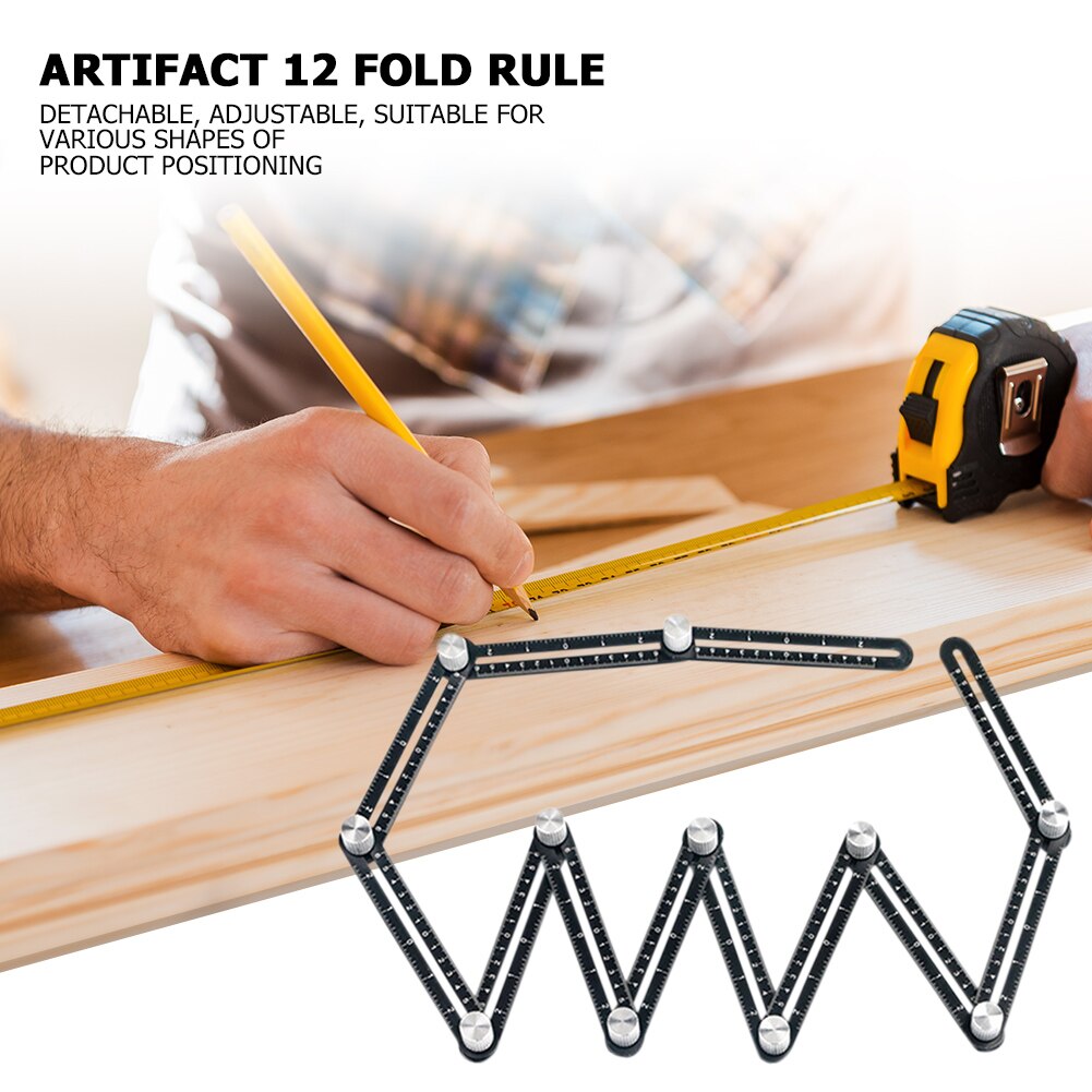 12 Fold Aluminium Alloy Angle Ruler Finder Measuring Ruler Template Tool Tile Wood Corner Locator Drill Guide Positioning Tools